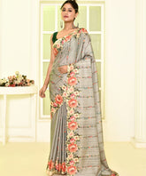 Ashy Floral Tussar Saree with Scalope Border